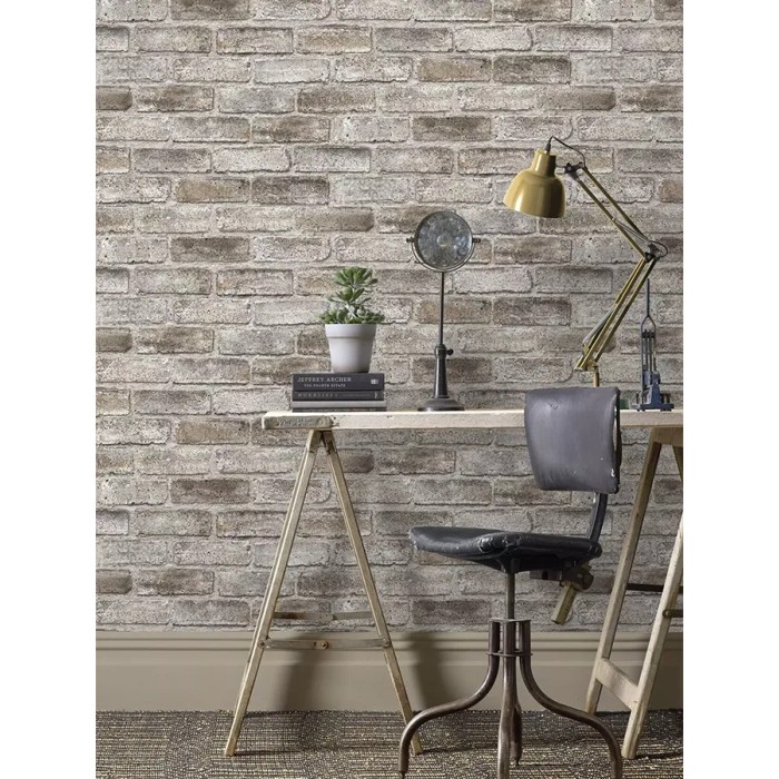 Rasch|Tapete braun und grau industriell Ziegel|Ziegelimitat