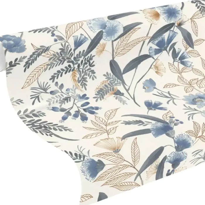 Rasch|Papel pintado flores japonesas azul|Oriental