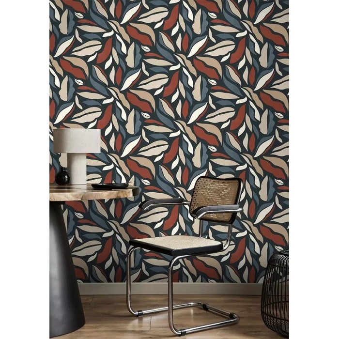 Papel pintado moderno hojas estilo retro multicolor - Rasch Symphony 869309
