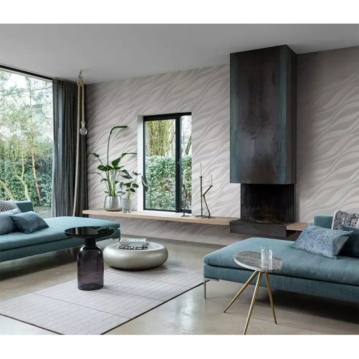 Rasch|Papier peint salon moderne vagues abstraites gris|Salón