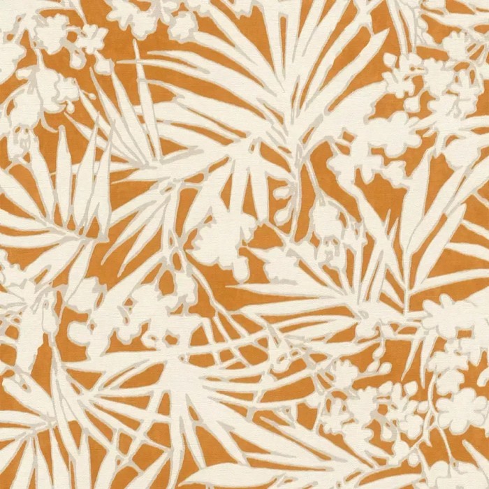 Rasch|Papel pintado hojas palma y plantas exóticas naranja|Tropical
