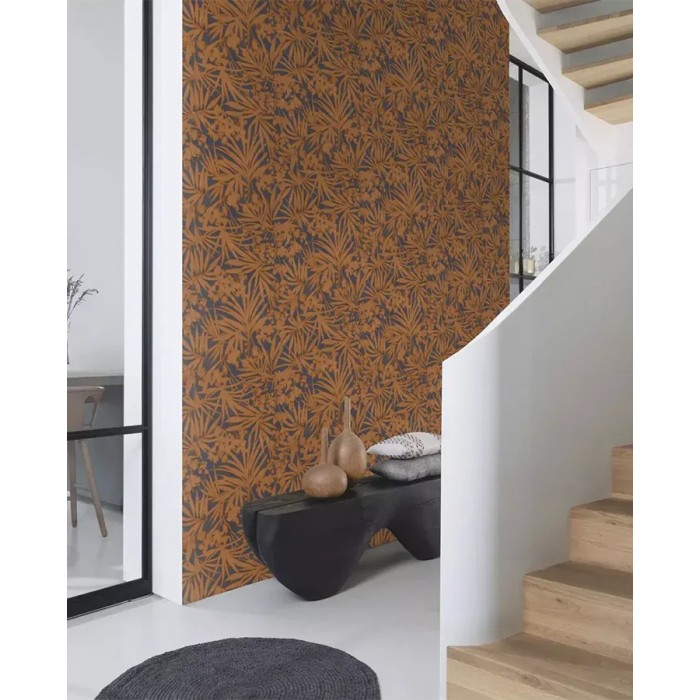 Rasch|Tapete exotische Blumen blau Ocker|Tropische