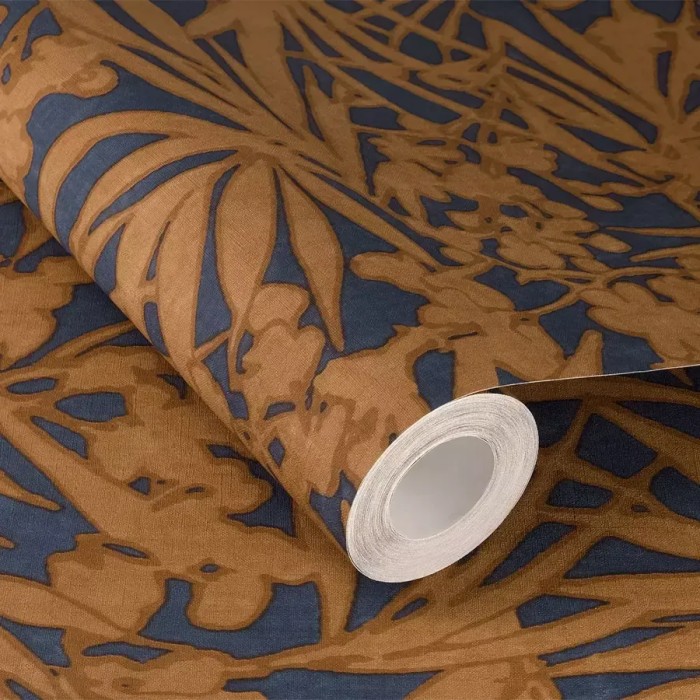 Rasch|Tapete exotische Blumen blau Ocker|Tropische