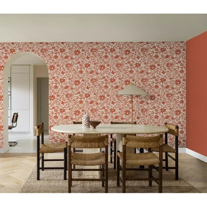 Rasch|Papel pintado flores naranja estilo vintage|Flores Vintage