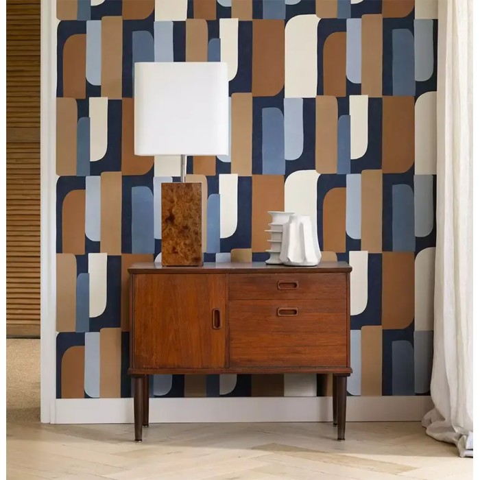 Rasch|Tapete geometrisch blau moderner Flur|Retro
