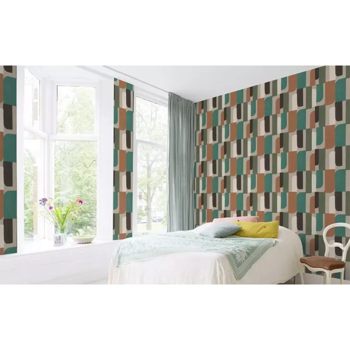 Rasch|Wallpaper geometric green modern bedroom|Retro