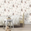 Papel pintado infantil animales del bosque blanco - Rasch Kids World 300048