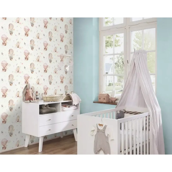 Papel pintado infantil globos y animales tonos pastel - Rasch Kids World 300529