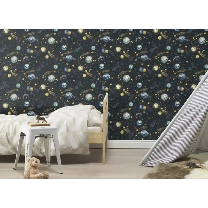 Rasch|Papel pintado infantil planetas azul oscuro universo|Infantil