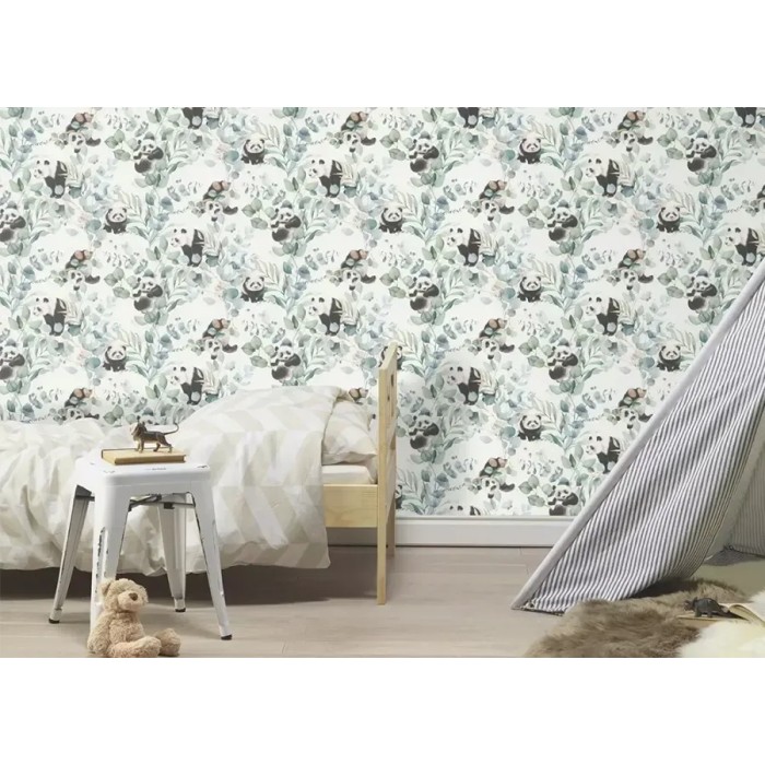 Rasch|Papel pintado infantil osos panda blanco y verde|Infantil