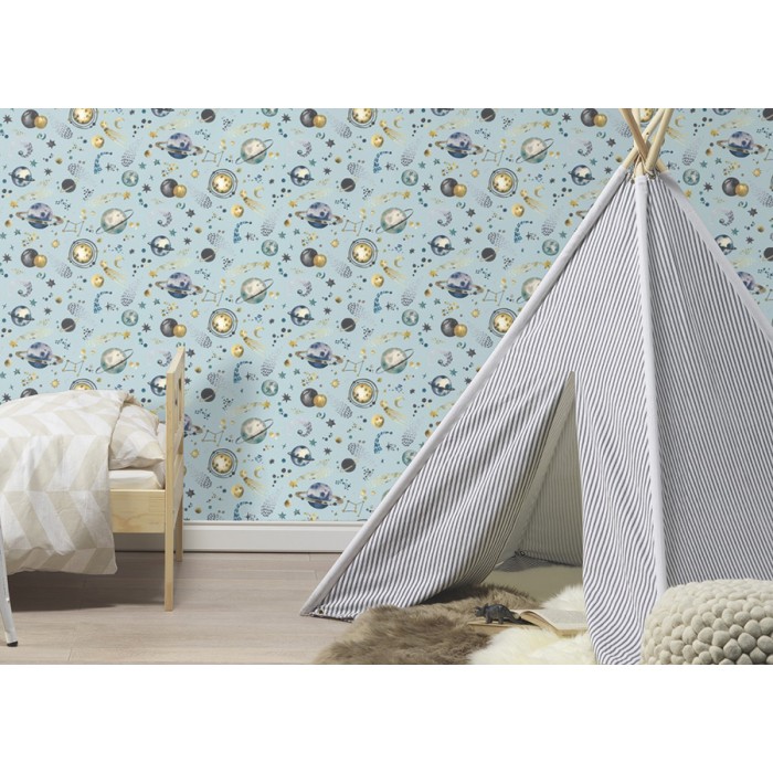 Rasch|Tapete Kinder Planeten blau Pastell Universum|Kindertapete