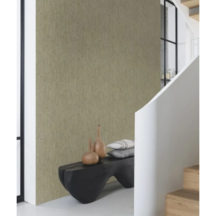 Rasch|Papel pintado textil chenilla verde caqui|Imitacion Tela