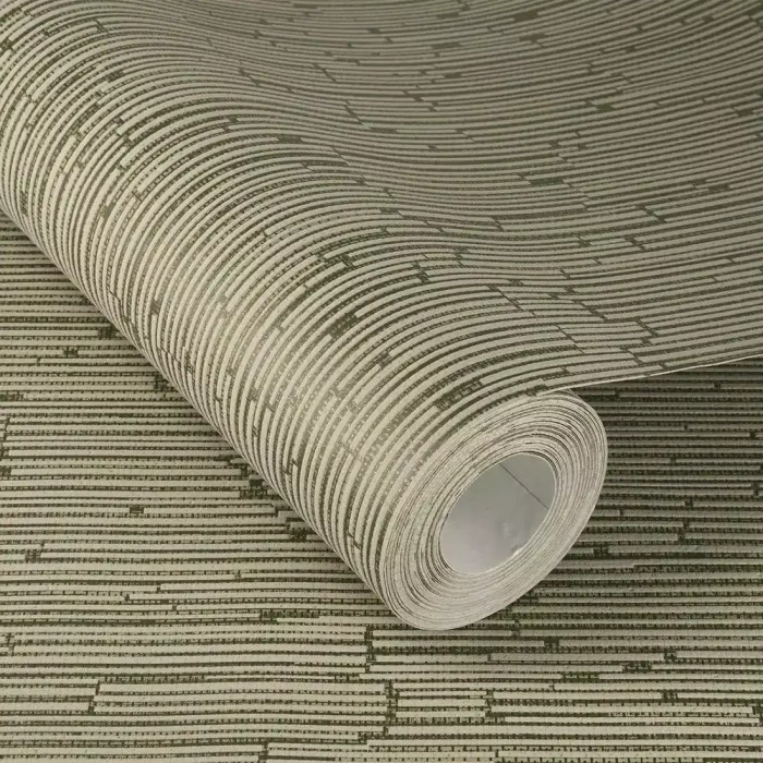 Rasch|Papel pintado textil chenilla verde caqui|Imitacion Tela