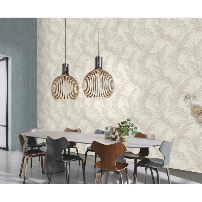 Papel pintado hojas de palmera en relieve beige - Rasch Deco Style 314007