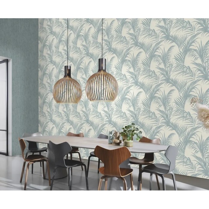 Papel pintado relieve hojas de palmera azul - Rasch Deco Style 314014