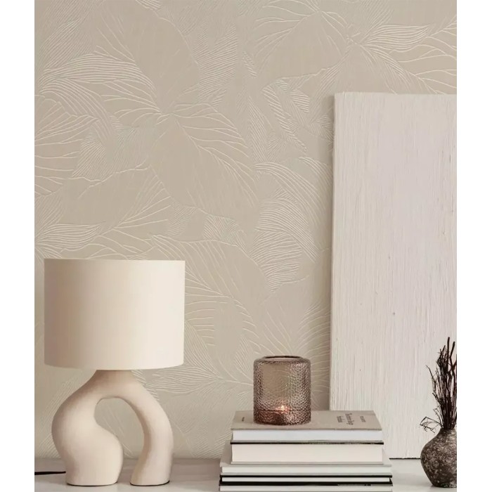 Rasch|Papier peint fleuri feuilles grandes 3D beige|Papier Peint