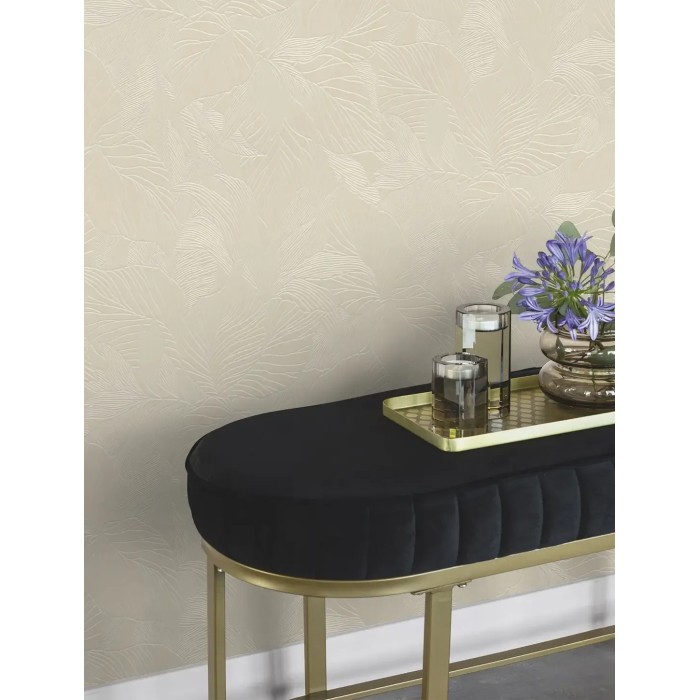 Rasch|Papier peint fleuri feuilles grandes 3D beige|Papier Peint