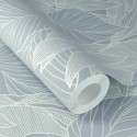 Rasch|Papier peint fleuri grandes feuilles bleu idéal salle de bain|Papier Peint