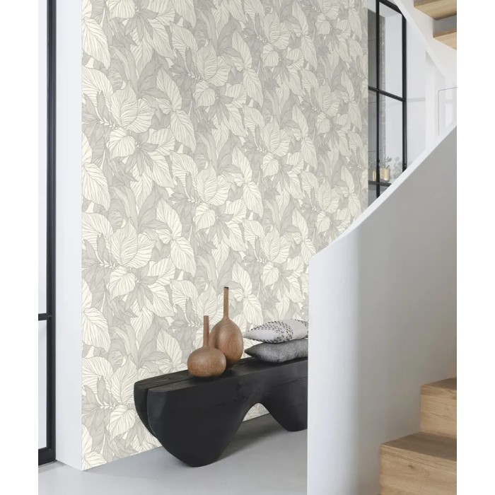 Rasch|Wallpaper modern white silver leaf flowers|Wallpaper