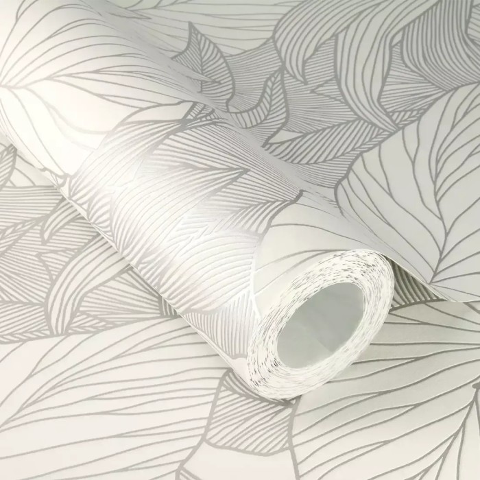 Rasch|Papier peint fleuri moderne feuilles blanc et argent|Papier Peint