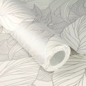 Rasch|Papel pintado floral moderno hojas blanco y plata|Papel Pintado