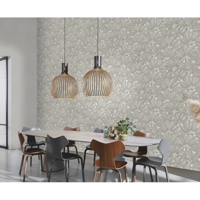 Rasch|Tapete Blumen Fächerform graue Blätter|Tapeten