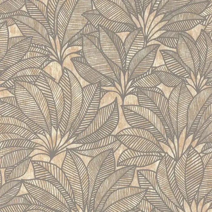 Papel pintado estampado de hojas marrón - Rasch Deco Style 542660