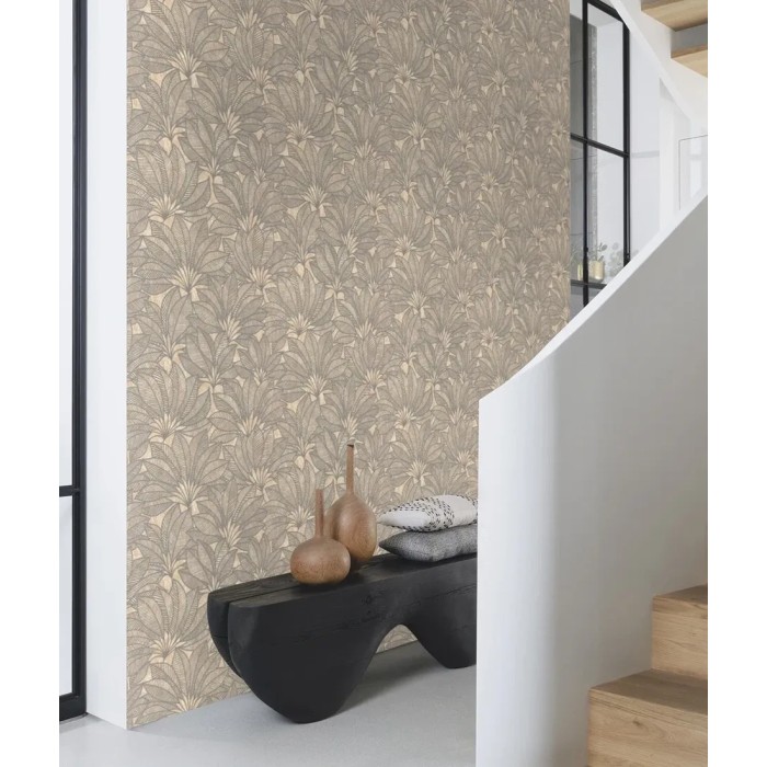 Papel pintado estampado de hojas marrón - Rasch Deco Style 542660