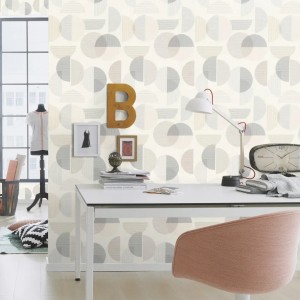Caselio|Papel pintado geométrico dibujo artístico verde y beige|Geométrico 2