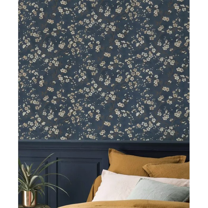 Rasch|Papier peint fleurs japonaises bleu cerisier en fleur|Fleurs Japonaises