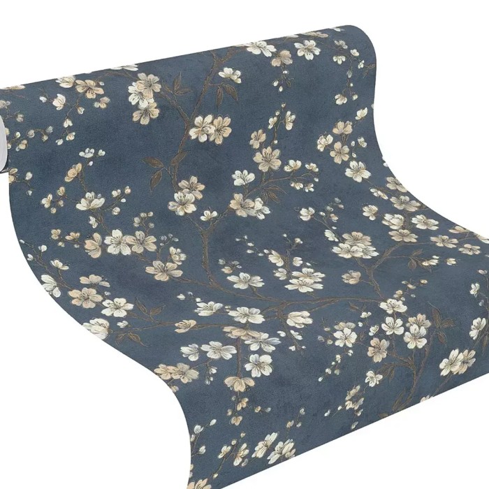 Rasch|Papier peint fleurs japonaises bleu cerisier en fleur|Fleurs Japonaises