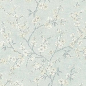Rasch|Papel pintado flores japonsas azul, cerezo en flor|Flores Japonesas