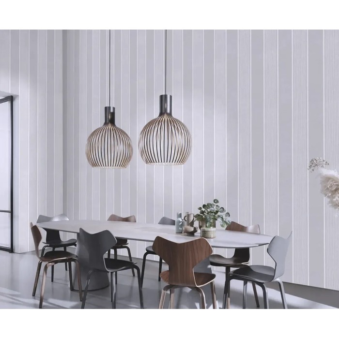 Rasch|Papel pintado rayas anchas para salón gris azulado |Rayas