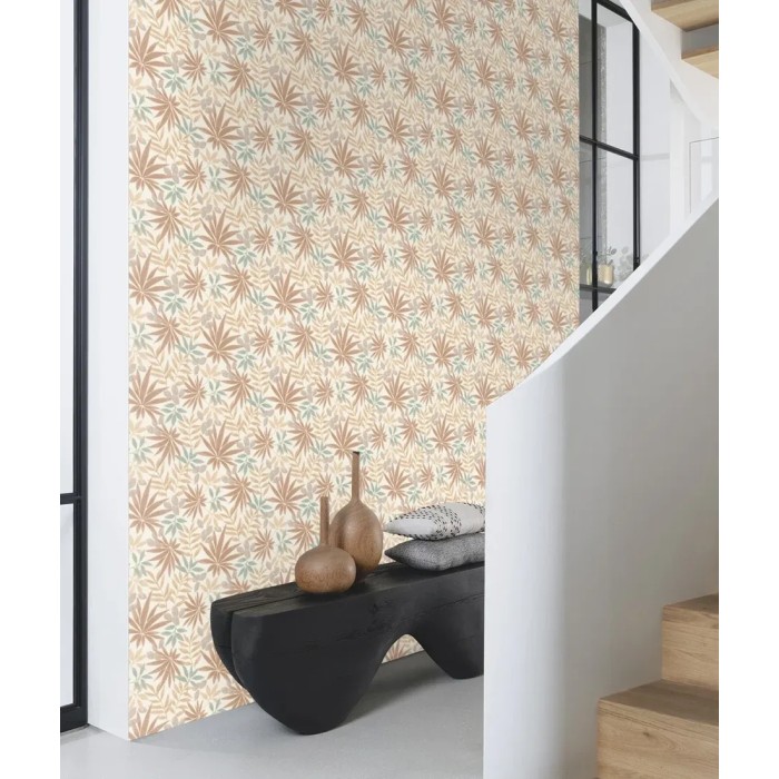 Rasch|Papel pintado floral estampado hojas tonos marrón|Juvenil