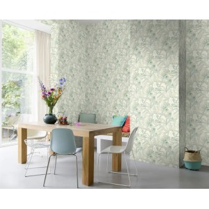 Casadeco|Japanese floral wallpaper with green watercolor magnolias|Floral 2