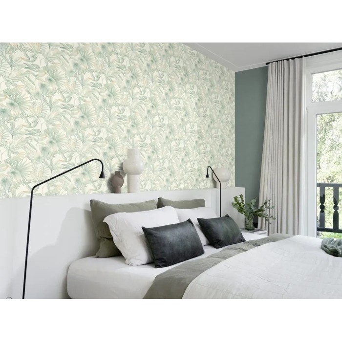 Papel pintado floral verde con pinceladas artísticas - Rasch Country Charme 580914