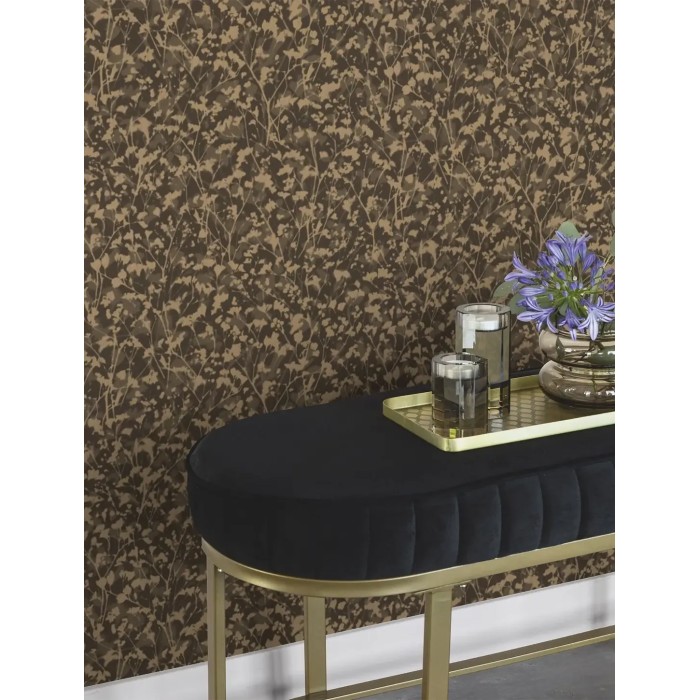 Rasch|Papel pintado flores pequeñas marrón y dorado|Papel Pintado