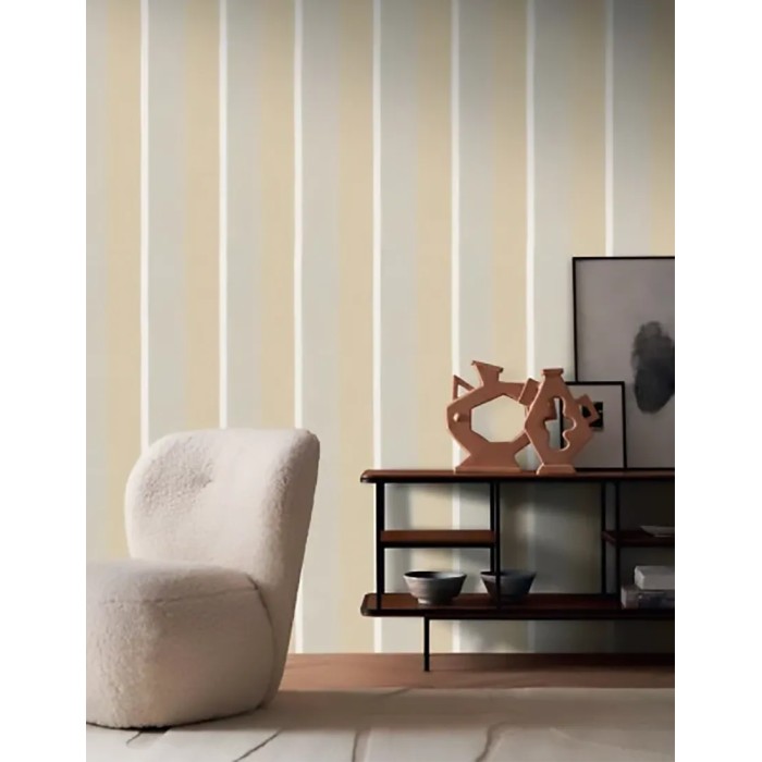 Casamance|Papier peint rayures larges beige et gris haut de gamme|Rayures