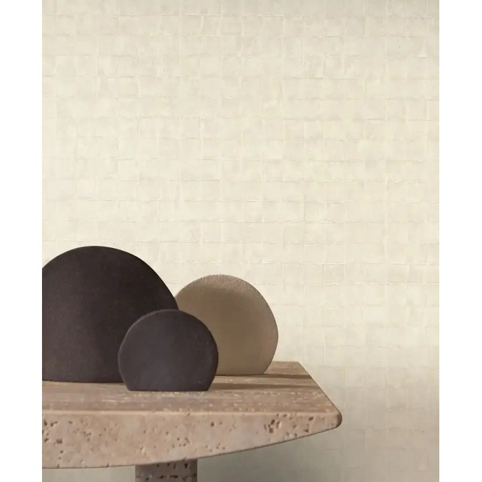 Casamance|Papel pintado mosaico azulejo blanco|Rústico