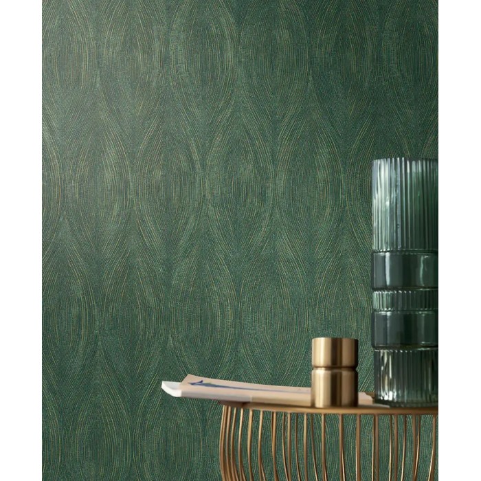 Casamance|Moderne Tapete gestreift grün-gold|Hochwertige