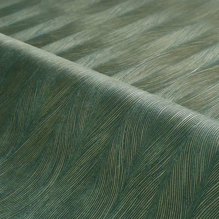 Casamance|Papel pintado moderno, textura rayada verde y dorado|Alta Gama