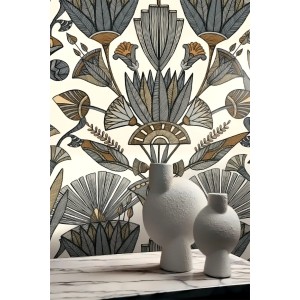 Casamance|Papier peint fleurs égyptiennes crème terre cuite|Haut Gamme 2