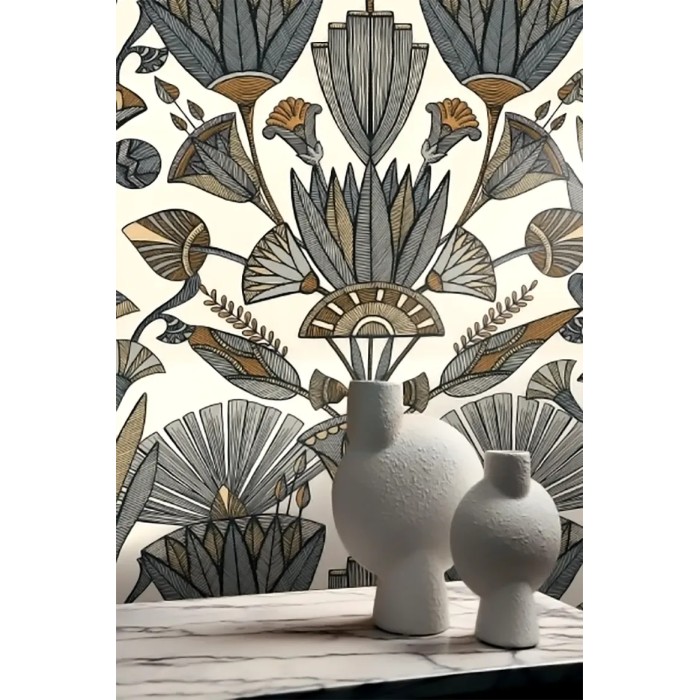 Casamance|Wallpaper Egyptian flowers white and gold|Wallpaper