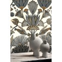 Casamance|Papier peint fleurs égyptiennes blanc et doré|Papier Peint