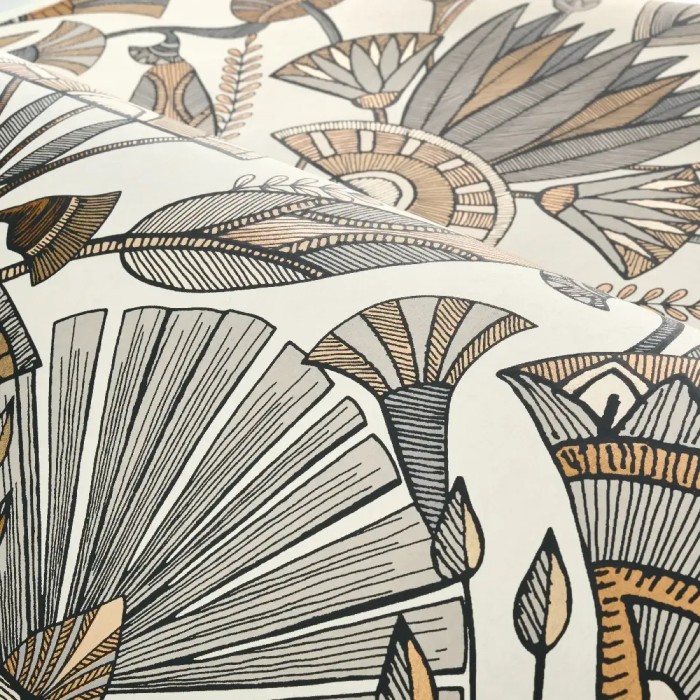 Casamance|Papier peint fleurs égyptiennes blanc et doré|Papier Peint
