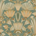 Casamance|Papier peint fleurs égyptiennes vert et doré|Papier Peint