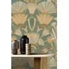 Casamance|Papier peint fleurs égyptiennes vert et doré|Papier Peint