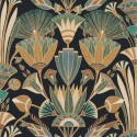 Casamance|Papel pintado flores egipcias negro multicolor|Alta Gama