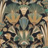 Casamance|Papier peint fleurs égyptiennes noir multicolore|Haut Gamme