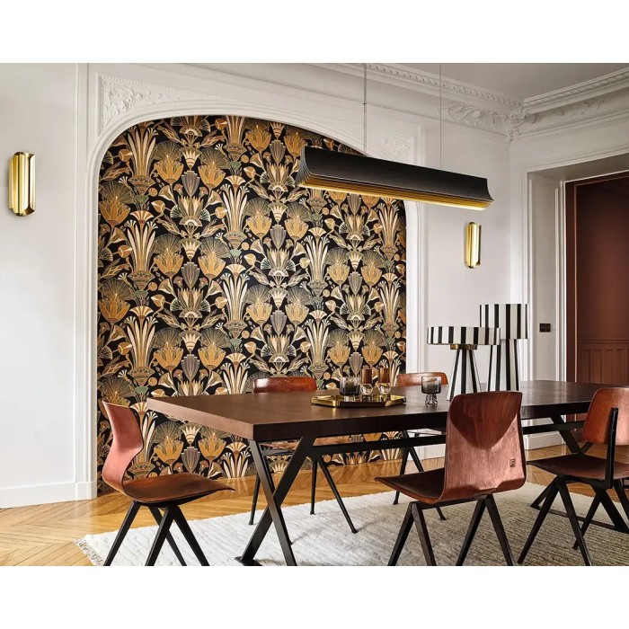 Casamance|Papel pintado flores egipcias negro multicolor|Alta Gama